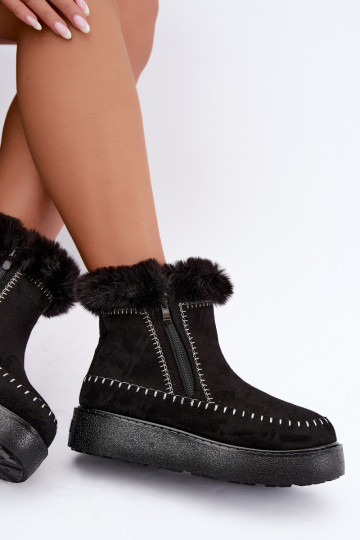 Botas de nieve para mujer Joceline con costuras y piel negra