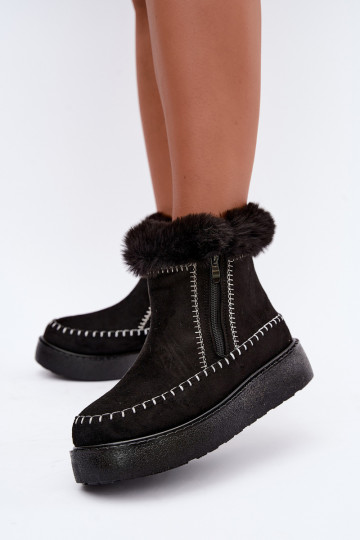 Botas de nieve para mujer Joceline con costuras y piel negra 2