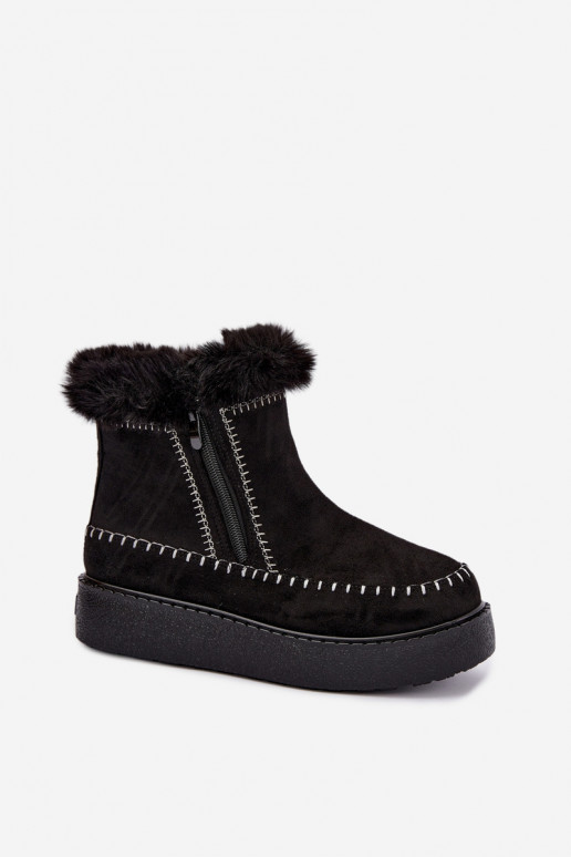 Botas de nieve para mujer Joceline con costuras y piel negra