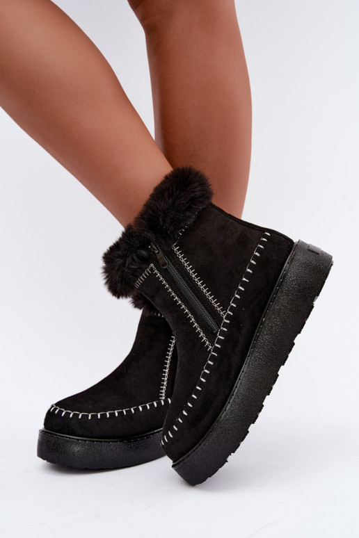 Botas de nieve para mujer Joceline con costuras y piel negra
