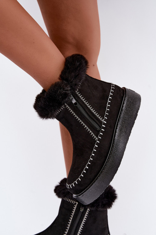 Botas de nieve para mujer Joceline con costuras y piel negra