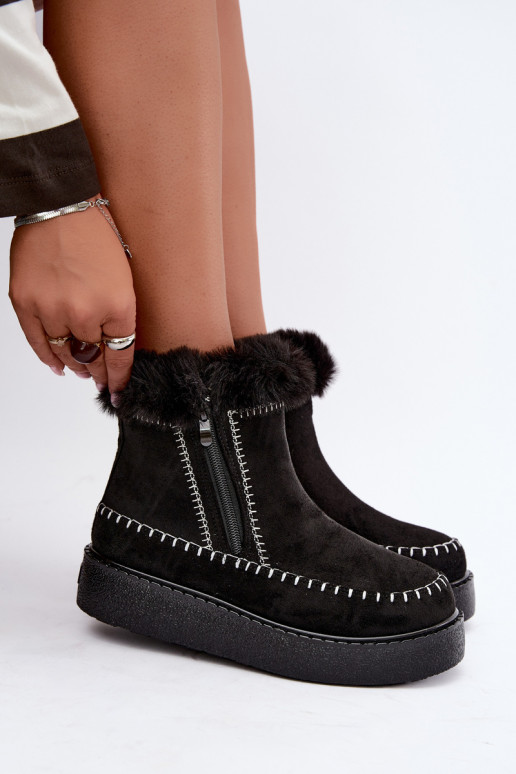 Botas de nieve para mujer Joceline con costuras y piel negra