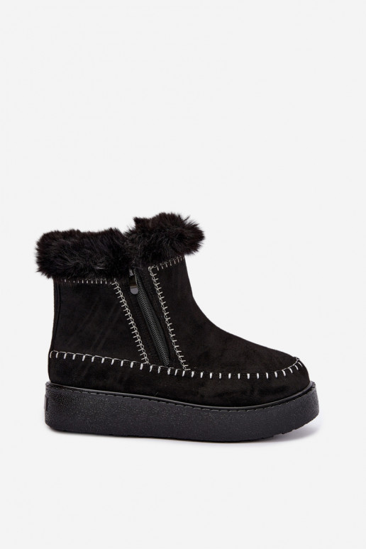 Botas de nieve para mujer Joceline con costuras y piel negra
