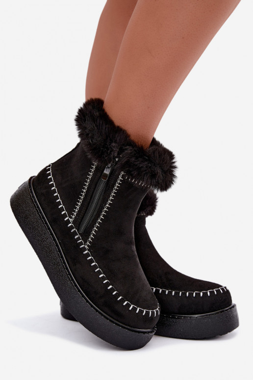 Botas de nieve para mujer Joceline con costuras y piel negra