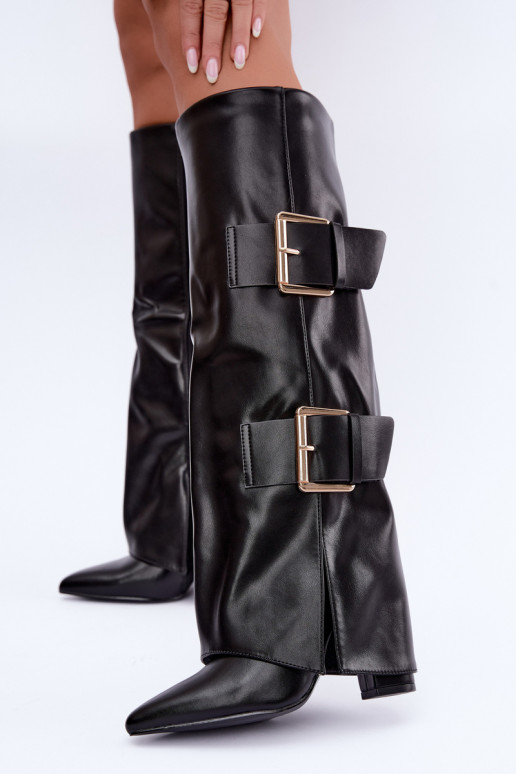 Botas altas aisladas Olympe con hebillas doradas en negro