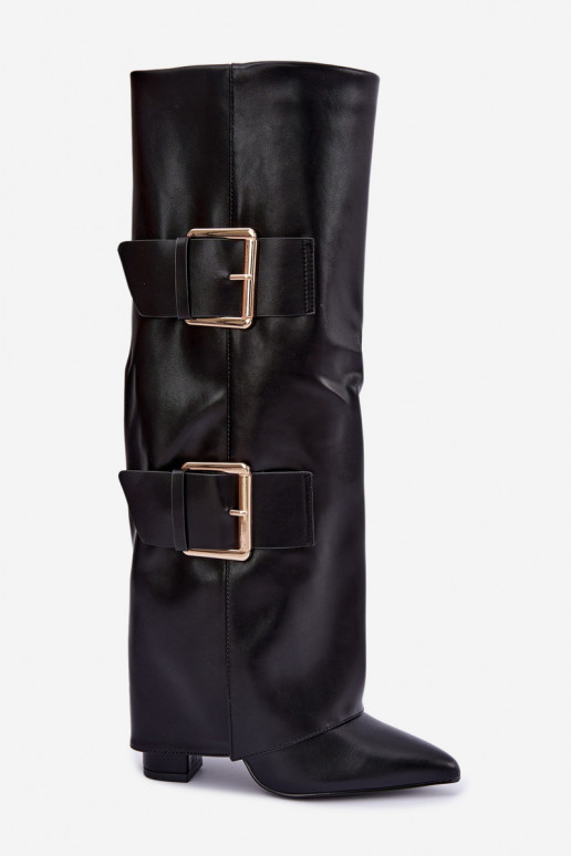 Botas altas aisladas Olympe con hebillas doradas en negro