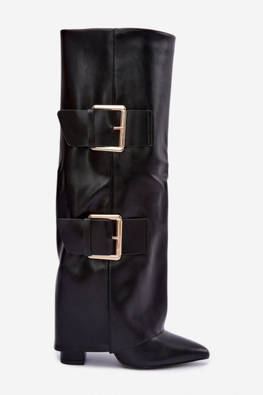 Botas altas aisladas Olympe con hebillas doradas en negro