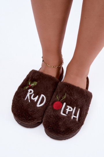 Zapatillas de mujer de casa con inscripción marrón oscuro Perelle
