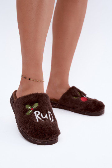 Zapatillas de mujer de casa con inscripción marrón oscuro Perelle 2