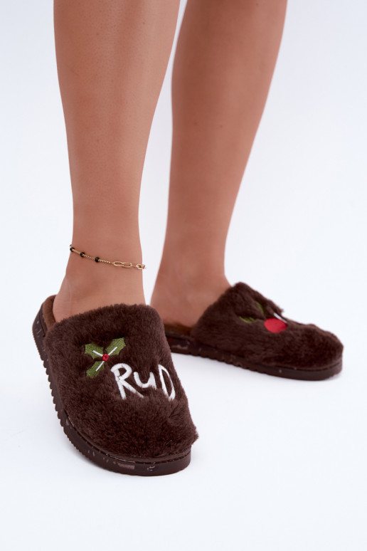 Zapatillas de mujer de casa con inscripción marrón oscuro Perelle