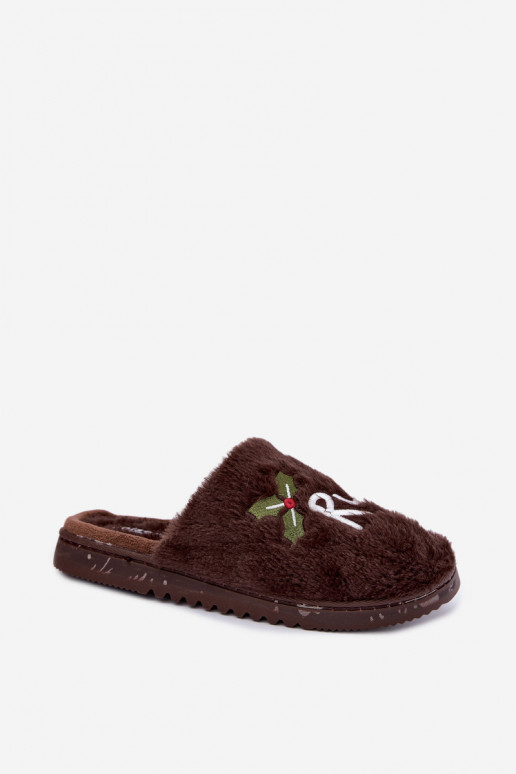 Zapatillas de mujer de casa con inscripción marrón oscuro Perelle