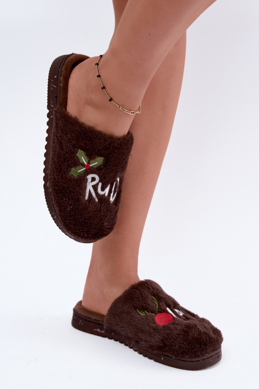 Zapatillas de mujer de casa con inscripción marrón oscuro Perelle