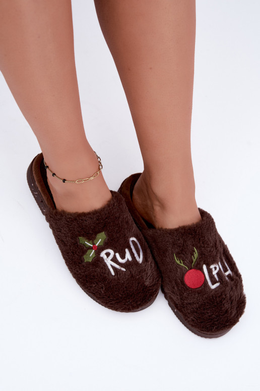 Zapatillas de mujer de casa con inscripción marrón oscuro Perelle