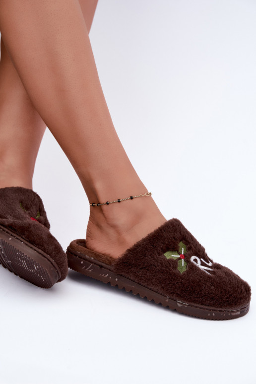 Zapatillas de mujer de casa con inscripción marrón oscuro Perelle