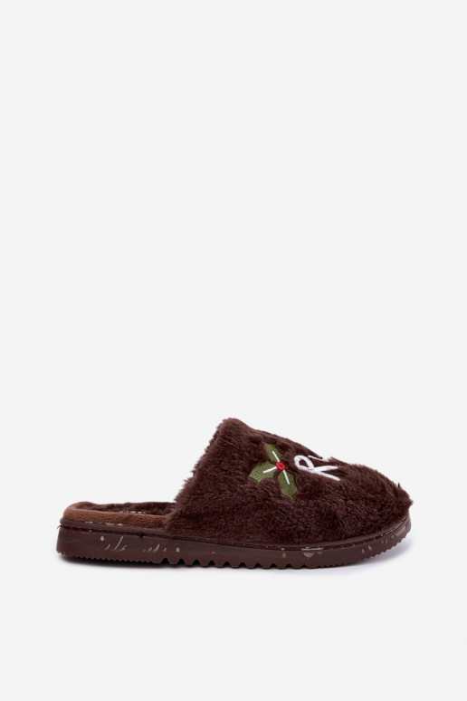 Zapatillas de mujer de casa con inscripción marrón oscuro Perelle