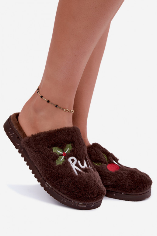 Zapatillas de mujer de casa con inscripción marrón oscuro Perelle