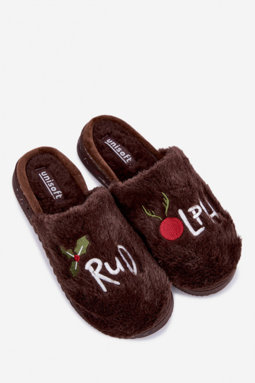 Zapatillas de mujer de casa con inscripción marrón oscuro Perelle