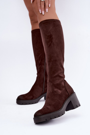 Botas sobre la rodilla de ante sintético con tacón color chocolate Vinceza 58332 2