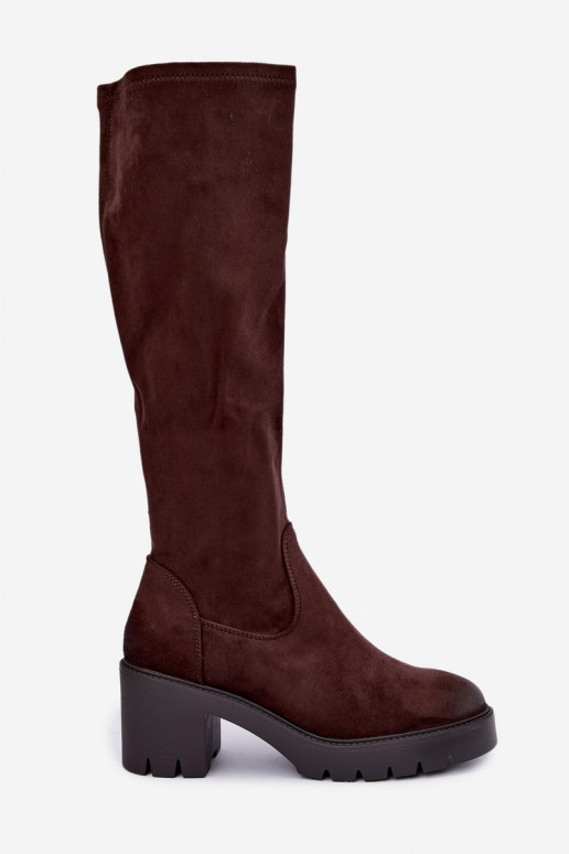 Botas sobre la rodilla de ante sintético con tacón color chocolate Vinceza 58332