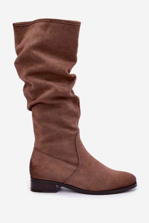 Botas aislantes arrugadas sobre la rodilla con tacones anchos color arena Vinceza 58669