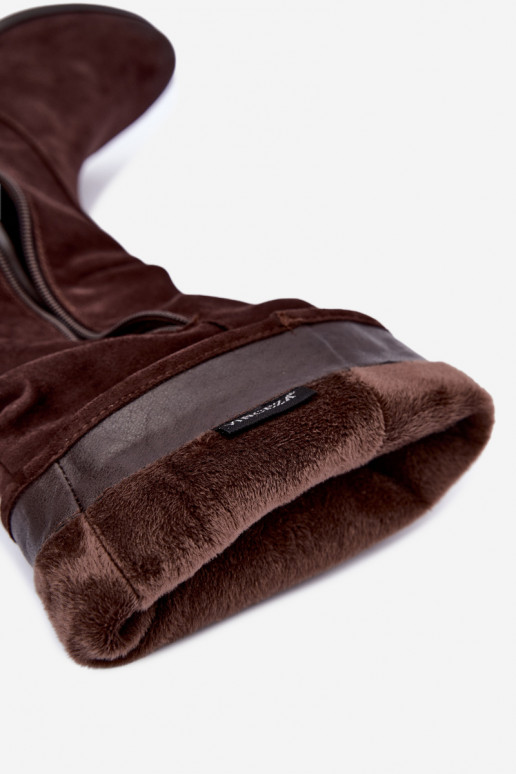 Botas aislantes arrugadas sobre la rodilla con tacones anchos color chocolate Vinceza 58669