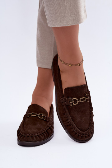 mocasines de ante con volantes y decoración Vinceza 31718 en color chocolate
