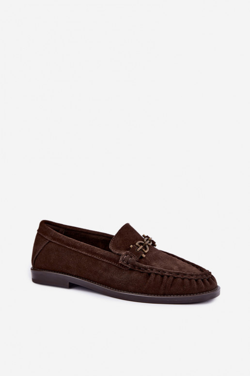 mocasines de ante con volantes y decoración Vinceza 31718 en color chocolate