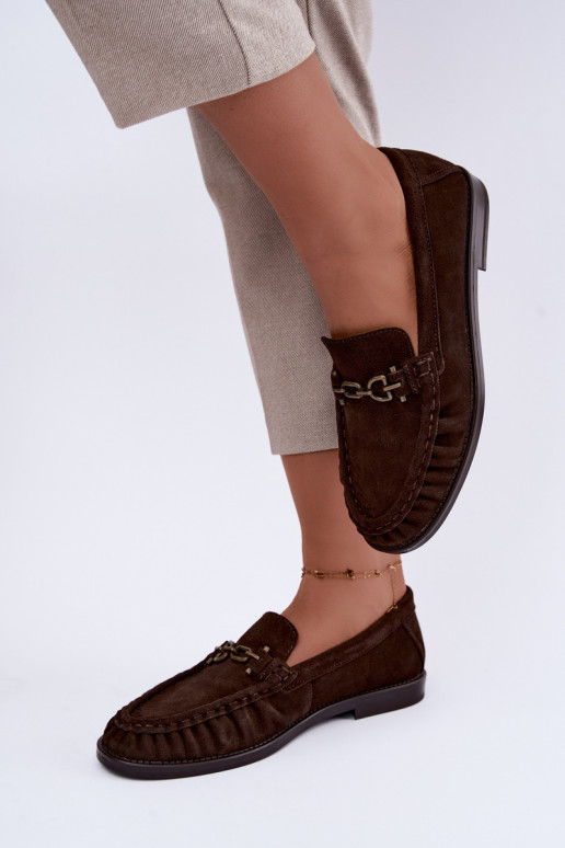 mocasines de ante con volantes y decoración Vinceza 31718 en color chocolate