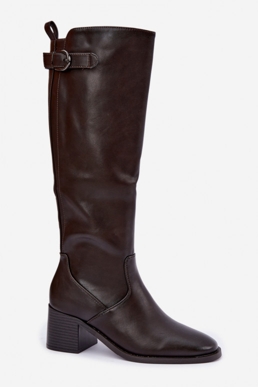 botas largas forradas con tacón y hebillas en color chocolate Lestine