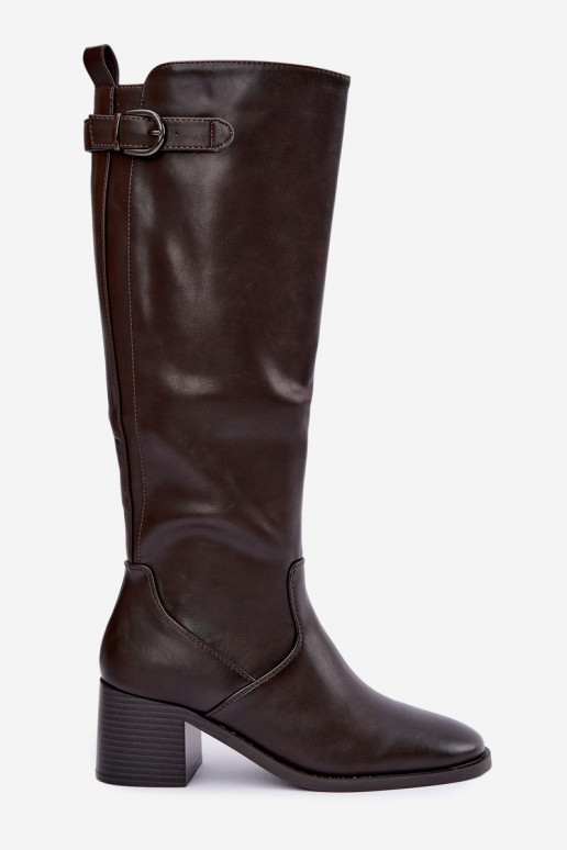 botas largas forradas con tacón y hebillas en color chocolate Lestine
