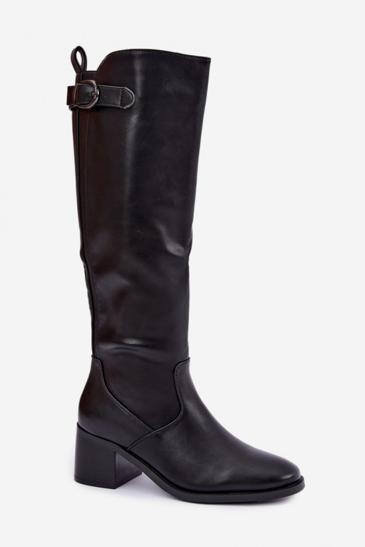 botas largas forradas con tacón y hebillas en color negro Lestine