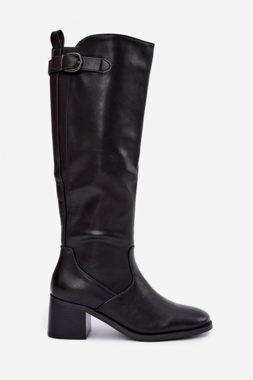 botas largas forradas con tacón y hebillas en color negro Lestine