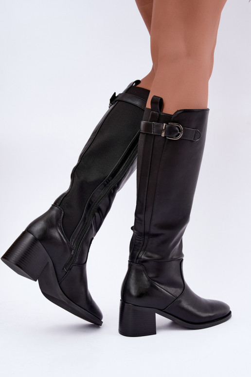 botas largas forradas con tacón y hebillas en color negro Lestine