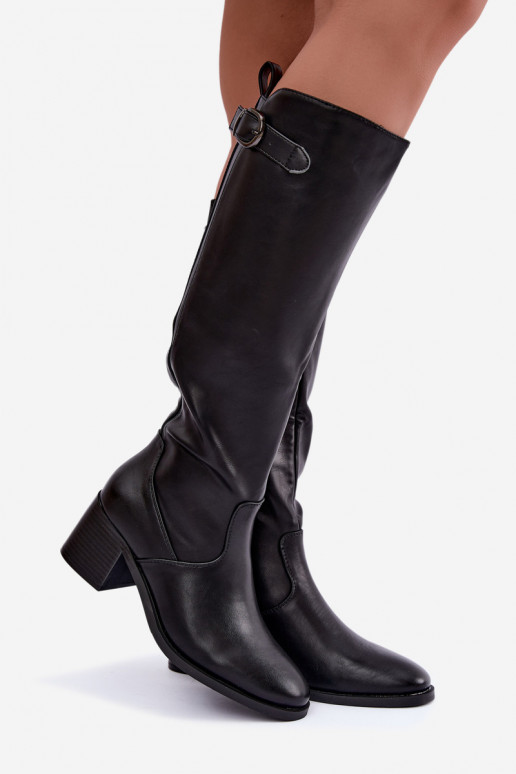 botas largas forradas con tacón y hebillas en color negro Lestine