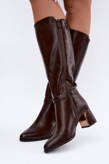 botas largas forradas con tacón y tacones decorados en color chocolate Senvia 2