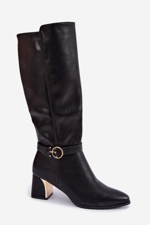 botas largas forradas con tacón y tacones decorados en color negro Senvia