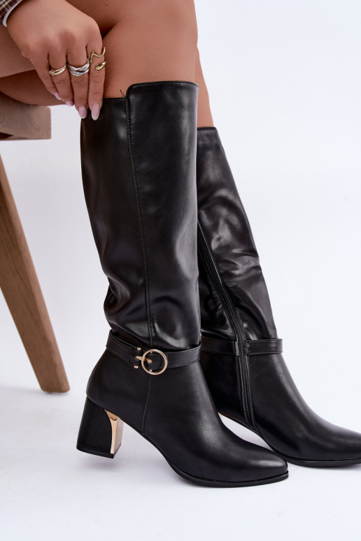 botas largas forradas con tacón y tacones decorados en color negro Senvia