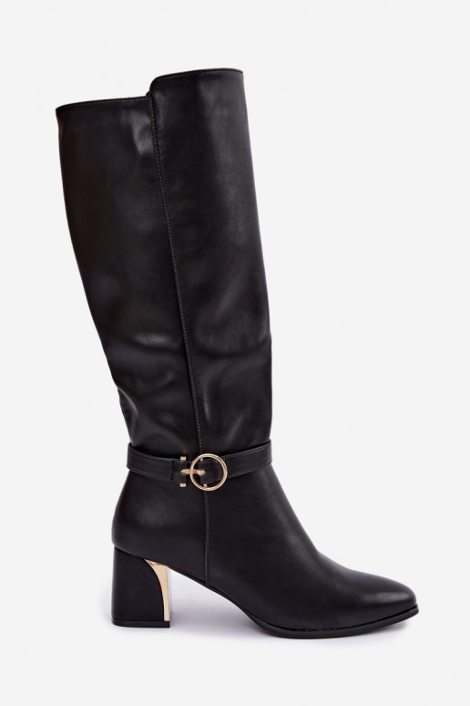 botas largas forradas con tacón y tacones decorados en color negro Senvia