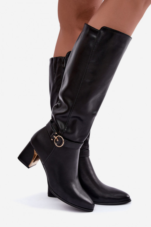 botas largas forradas con tacón y tacones decorados en color negro Senvia