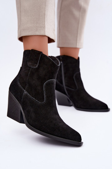 botas de ante forradas de estilo cowboy con tacón en color negro Tirabelle
