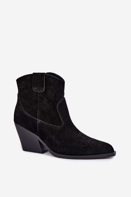 botas de ante forradas de estilo cowboy con tacón en color negro Tirabelle