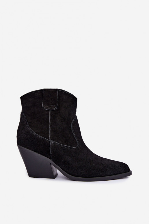 botas de ante forradas de estilo cowboy con tacón en color negro Tirabelle