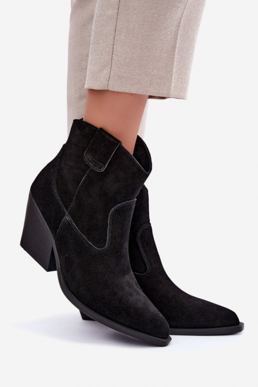 botas de ante forradas de estilo cowboy con tacón en color negro Tirabelle