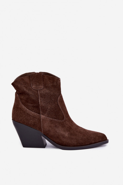 botas de ante forradas de estilo cowboy con tacón en color marrón Tirabelle