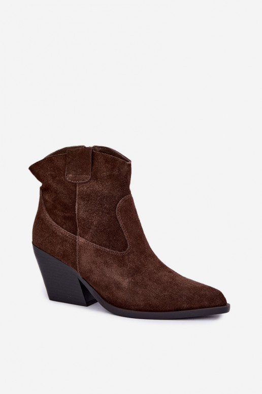botas de ante forradas de estilo cowboy con tacón en color marrón Tirabelle