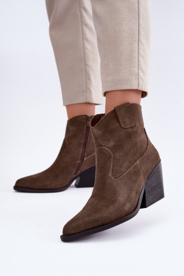 Botines de ante color caqui de estilo cowboy con tacones Tirabelle 2