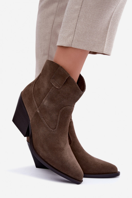 Botines de ante color caqui de estilo cowboy con tacones Tirabelle