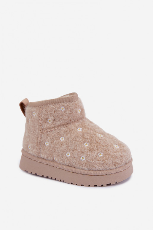 Botas de nieve para niños color arena con motivos florales Lunabelle