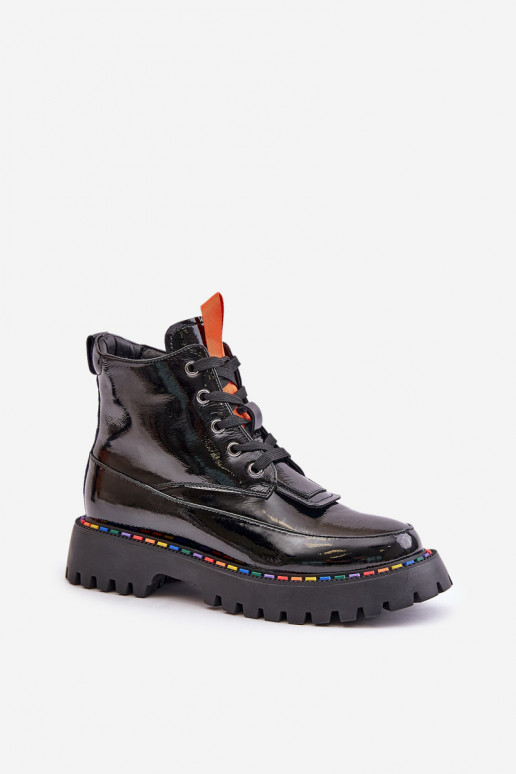 Botines de trabajo de cuero con efecto charol negros Anafra