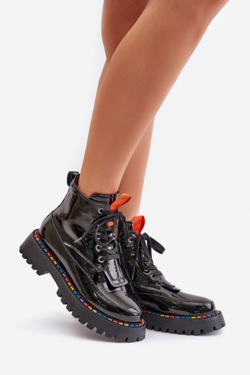 Botines de trabajo de cuero con efecto charol negros Anafra